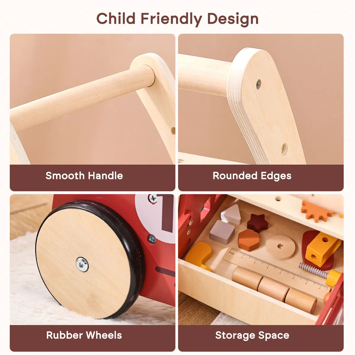 Chariot à outils multifonction en bois et trotteur pour bébé | SproutHands™