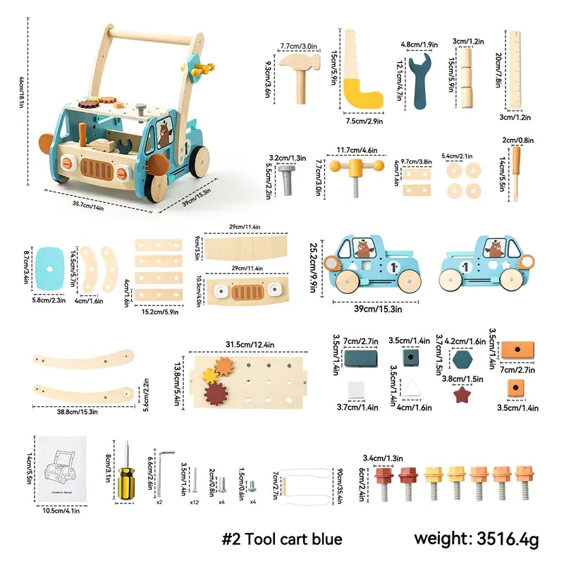 Chariot à outils multifonction en bois et trotteur pour bébé | SproutHands™