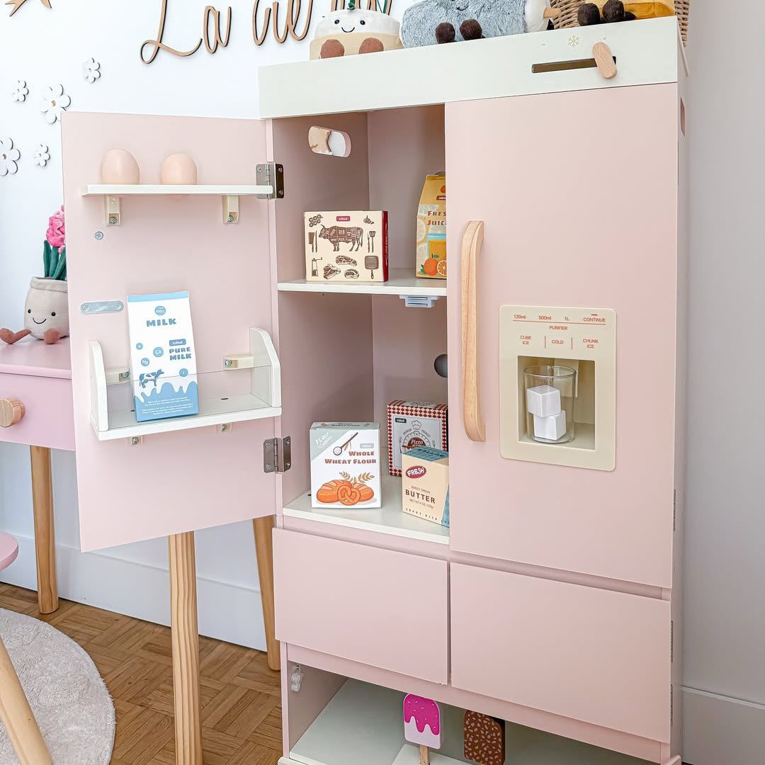 Pink Wooden Play Refrigerator for Kids SproutHands™