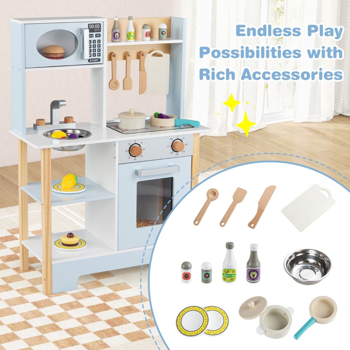 Kids Wooden Play Kitchen with Chalkboard SproutHands™