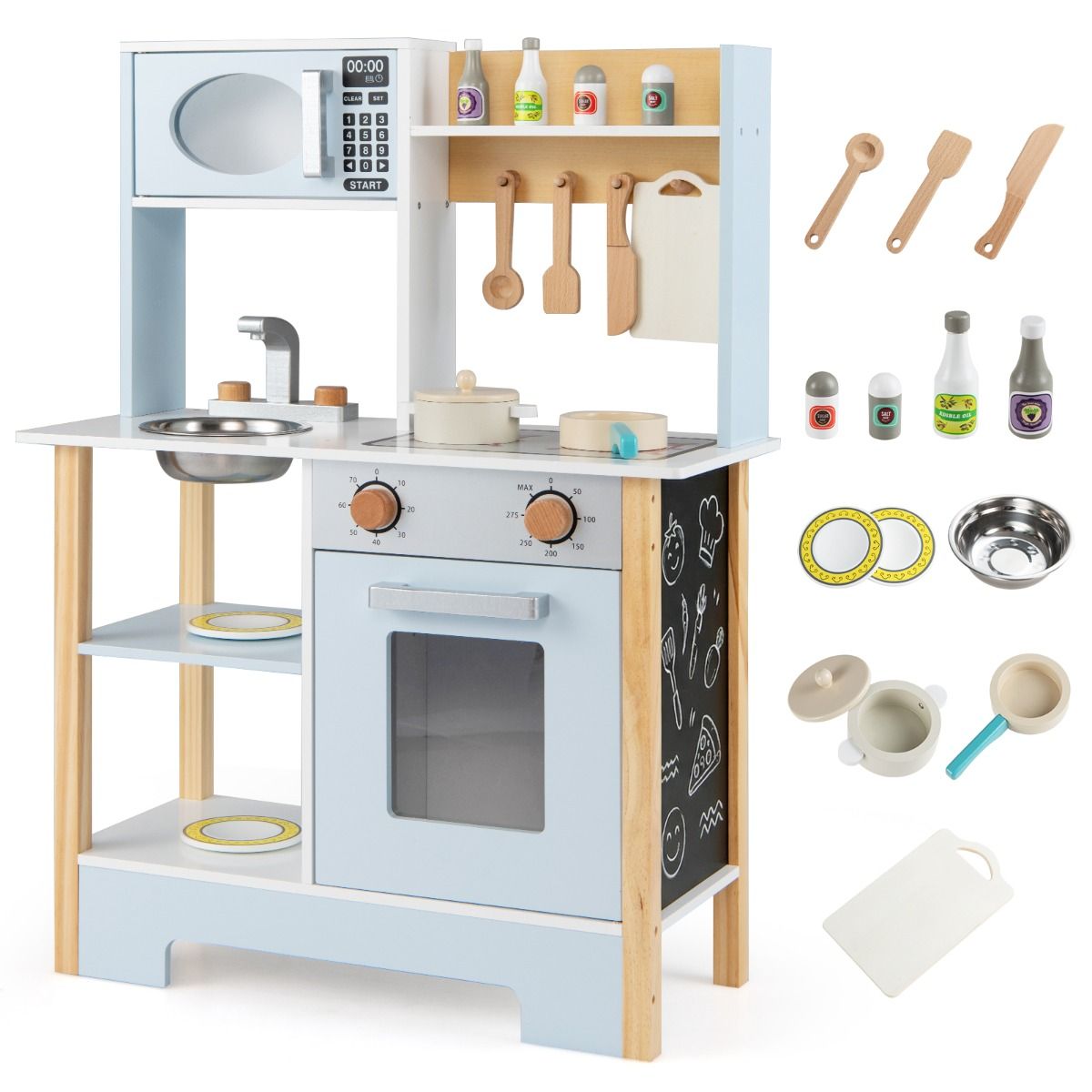 Kids Wooden Play Kitchen with Chalkboard SproutHands™