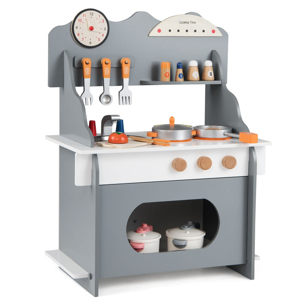 Wooden Play Kitchen Set with Clock & Spice Rack SproutHands™
