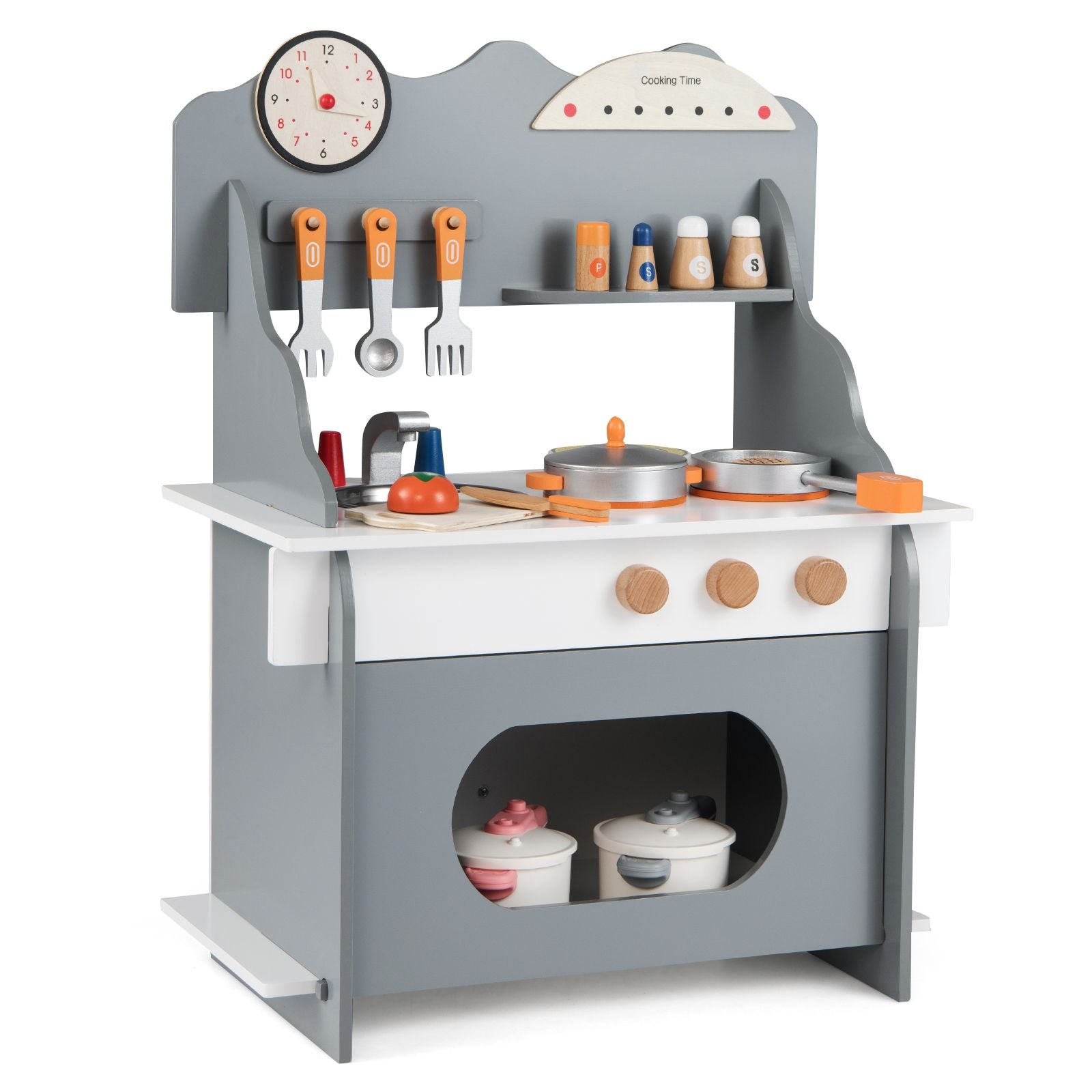 Wooden Play Kitchen Set with Clock & Spice Rack SproutHands™