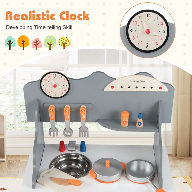 Wooden Play Kitchen Set with Clock & Spice Rack SproutHands™