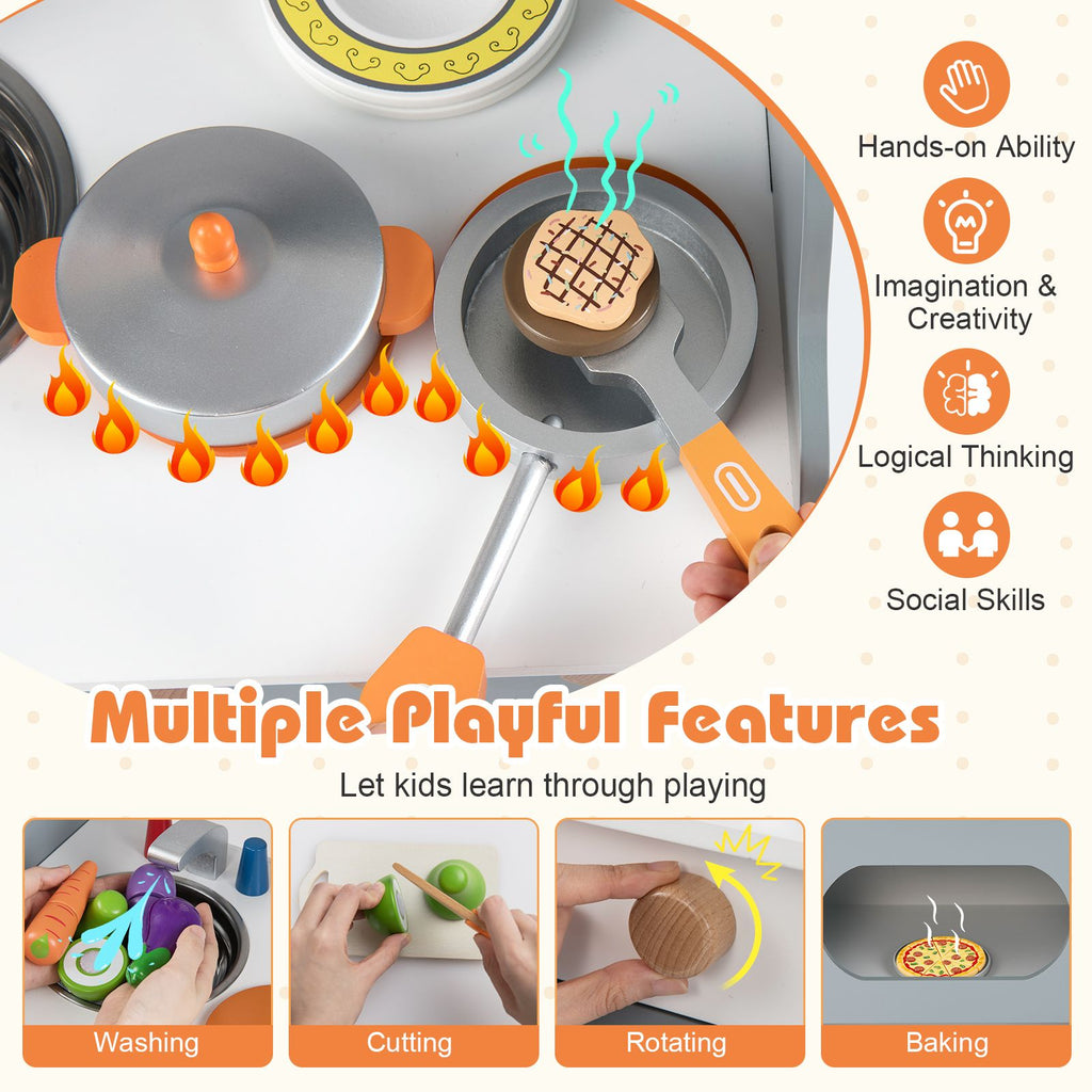 Wooden Play Kitchen Set with Clock & Spice Rack SproutHands™