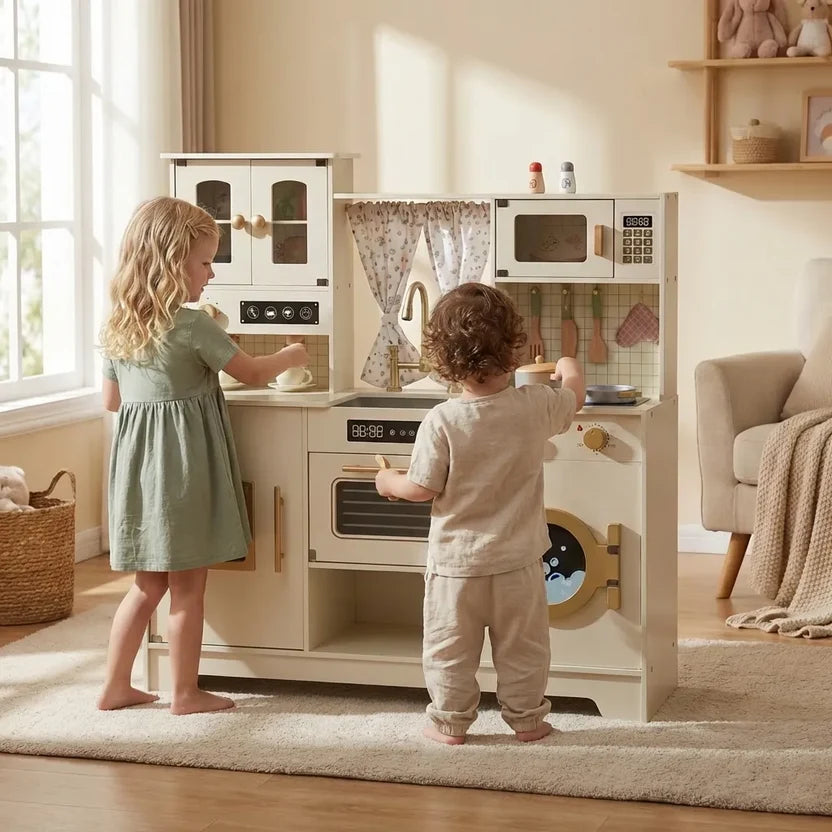 Kids Wooden Play Kitchen with Ice Maker & Dishwasher