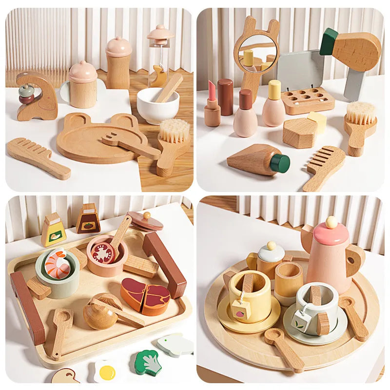 Wooden Pretend Play Kitchen Set - Lunamoa