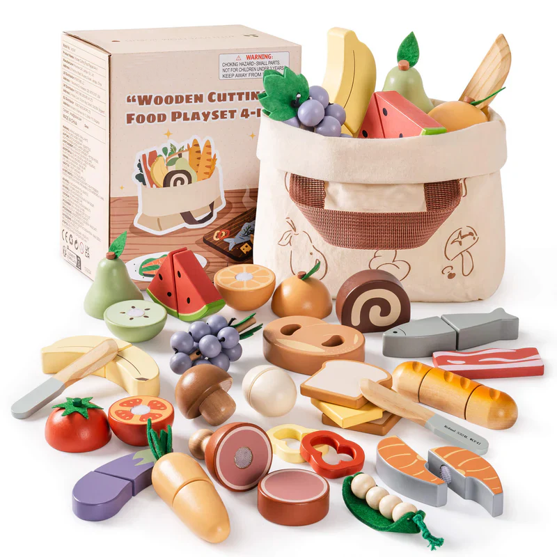 4-in-1 Wooden Cutting Food Playset - Lunamoa